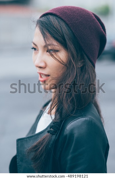 Profile Portrait Young Beautiful Long Straight Stock Photo Edit