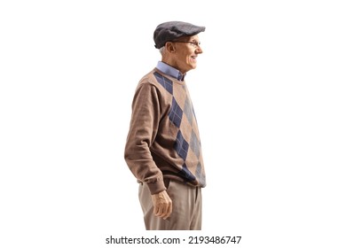 Profile Shot Of A Senior Man Standing Isolated On White Background