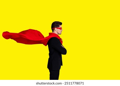 Profile side view portrait of his he nice classy elegant attractive candid strong ready to rescue cool guy wearing bright super look outfit accessory isolated over light gray background - Powered by Shutterstock