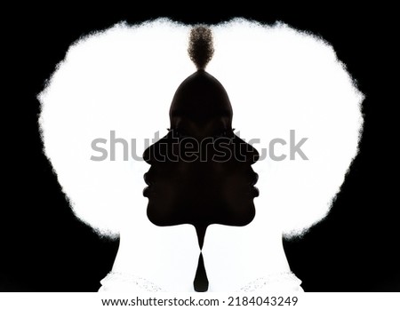 Profile silhouette portrait of african american woman. Rorschach test and psychology self projection reflection freedom self-knowledge