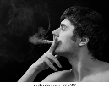 Profile Smoking Man On Black Background Stock Photo 9936502 | Shutterstock