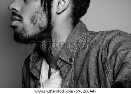 profile of teenager with denim shirt