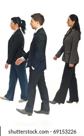 Profile Of Three Business People Walking Isolated On White Background