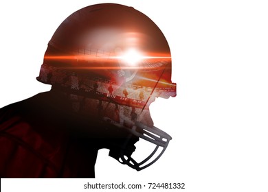 Profile View Of An American Football Player Wearing A Red Helmet