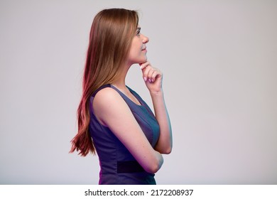 Profile View Of Thinking Business Woman Looking Away At Side. Isolated Portrait.