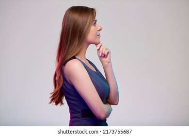 Profile View Of Thinking Business Woman Looking Away At Side. Isolated Portrait.