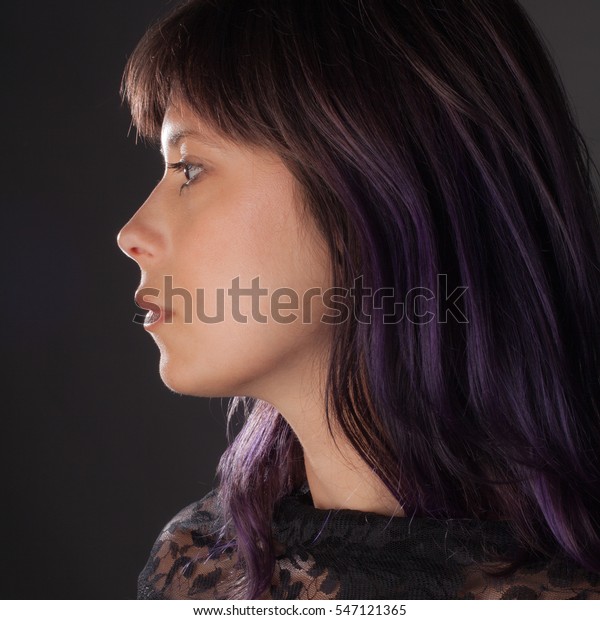 Profile Woman Purple Toned Hair Stock Image Download Now