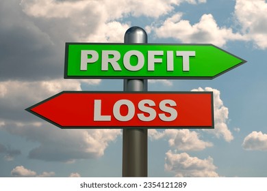 Profit or loss, green and red arrow. Left for loss, right for profit. Business, return on investment, making money. 3D illustration - Powered by Shutterstock