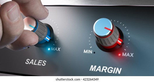 Profitable business concept, sales and margin improvement. Compositing between a hand and 3d background. - Shutterstock ID 423264349