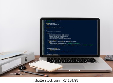 program code on computer screen. Programming and coding technology background