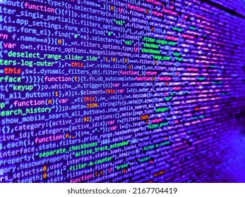Program code PHP HTML CSS of site. Concept screen of experienced web developer. SEO optimization. Creative Js HTML5 closeup set on background. Coding programmer abstract background