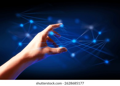 programer people or businessman hand touching interactive to hologram of network technology computer online system, business and finance application