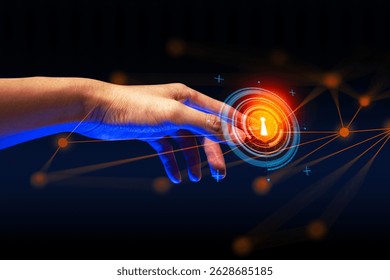 programer people or businessman hand touching interactive to hologram of network technology computer online system, business and finance application