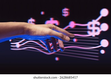 programer people or businessman hand touching interactive to hologram of network technology computer online system, business and finance application