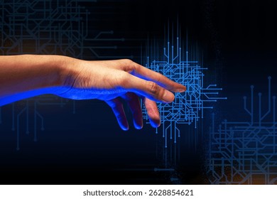 programer people or businessman hand touching interactive to hologram of network technology computer online system, business and finance application