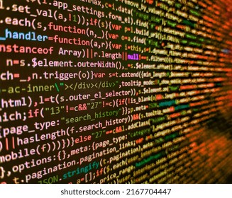 Programing Workflow Abstract Algorithm Concept. Screen Of Web Developing Code On Dark Background. Programmer Workplace. Binary Computer Code Background, Abstract