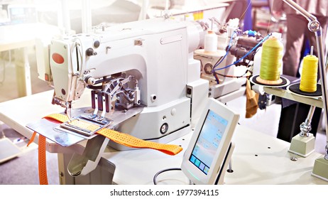 Programmable stitch sewing machine in workshop