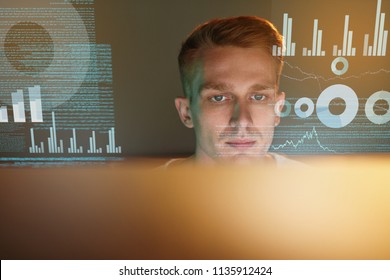 Programmer Coding On Holographic Display. Developer Writing Code, Programming Software On Computer. High Resolution