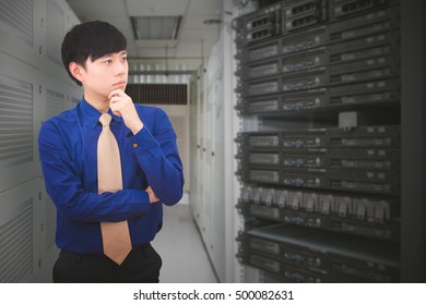 Programmer in data center room