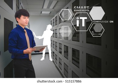Programmer in data center room