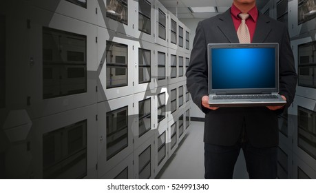 Programmer in data center room