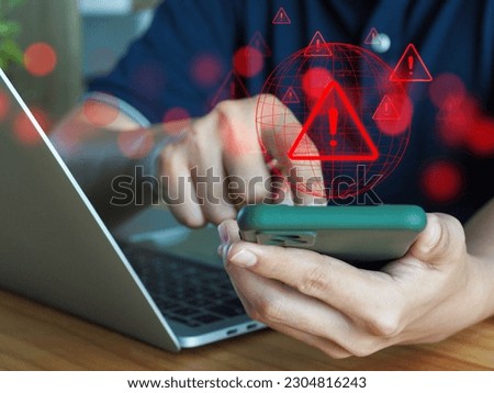 Programmer Developer Officer, Receiving On Smartphone Triangle Warning Sign For Working Error Alert, Virus, Spam