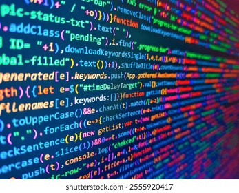 Programmer developer screen concept. Binary code abstract background. Computer technology background. Blue background with computer digital binary code bit number one and zero text. Blue php.