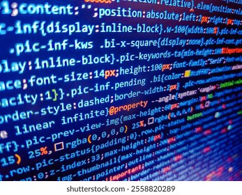 Programmer developer screen concept. Programming code screen of software developer. Web server data on a monitor. Black background space with multiple layers coding. Coding concept. Binary code.