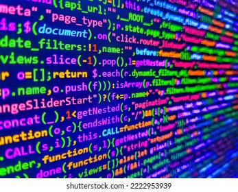 Programmer developer screen. Programming, webdesign HTML printed code. Developer working on software codes in office. Future technology creation process