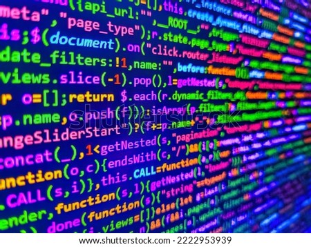 Programmer developer screen. Programming, webdesign HTML printed code. Developer working on software codes in office. Future technology creation process