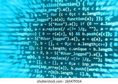 Programmer developer screen, web app coding. Script on computer. Modern display of data source code. Programming code abstract screen of software developer. Blue color.  - Shutterstock ID 265479314