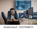 A programmer diligently testing smartphone applications 
