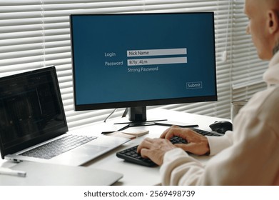 Programmer Entering Password On Computer