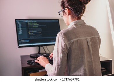 Programmer Girl Works Computer Information Technology Stock Photo ...