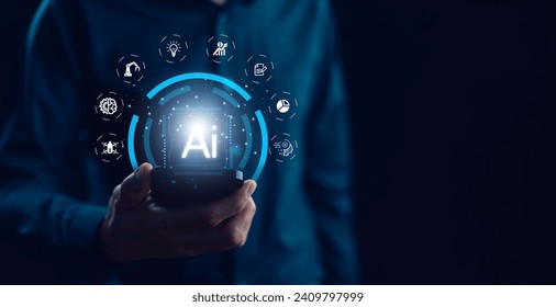 Programmer people working laptops or smartphones with AI, artificial intelligence software engineer coding on laptop computers with technology icons and binary code, big data, Ai bot digital machine - Powered by Shutterstock - Get 15% off with code: PIKWIZARD15