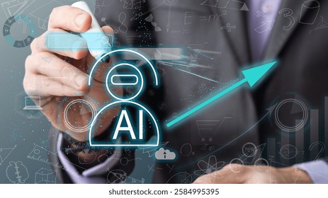 Programmer people working laptops or smartphones with AI, artificial intelligence software engineer coding on laptop computers with technology icons and binary code, big data, Ai bot digital machine