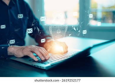 Programmer people working laptops or smartphones with AI, artificial intelligence software engineer coding on laptop computers with technology icons and binary code, big data, Ai bot digital machine