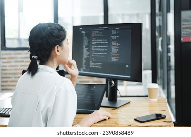 IT Programmer Starts Working on Desktop Computer. The Website Developer, Software Engineer Developing App, Video Game. Terminal with Coding Programming Language. - Powered by Shutterstock - Get 15% off with code: PIKWIZARD15