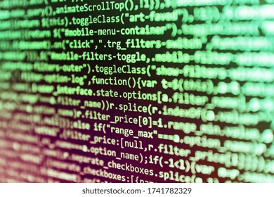 Programmer Typing New Lines Of HTML Code. Screen Of Code For Overlay Background. Letters, Chars, And Digits. Data Encryption Security Code On A Computer Display, Close Up. Modern Tech