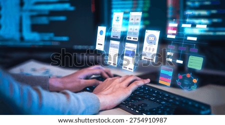 Programmer using artificial intelligence with prompt tools as developer improves vibe coding and programming, building coding software engineering for UX UI automation and user interface
