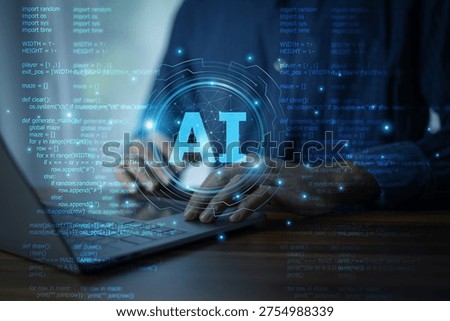 Programmer using computer to develop code with artificial intelligence tools for advanced software development and smart automation.