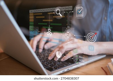 Programmer work bringing new technology innovation ai artificial intelligence workflow automation flowchart system diagram algorithm into business project management improve efficiency productivity
