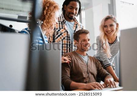 Programmers cooperating at IT company developing apps. Business people technology concept