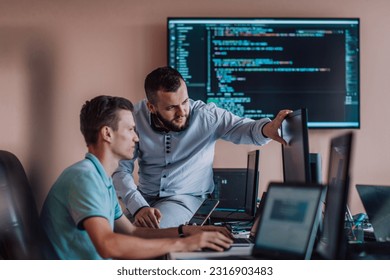 Programmers engrossed in deep collaboration, diligently working together to solve complex problems and develop innovative mobile applications with seamless functionality.