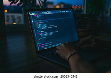 Programmers Hands Coding On Laptop Dark Stock Photo 2006340548 ...