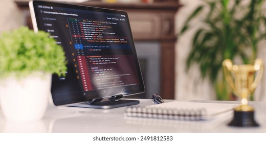 Programmer's program code on a computer screen. Web development and coding concept. Abstract IT - Powered by Shutterstock