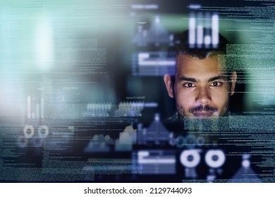 Programmers speak their own language. Cropped shot of a young computer programmer looking through data.