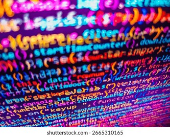 Programming code. Abstract technol. Business background. Closeup of Java Script, CSS and HTML code. Photo of computer digital background