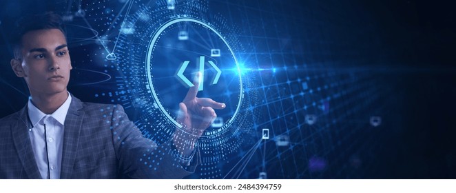 Programming code.  Programming code icon made with binary code. Digital binary data and streaming digital code. 