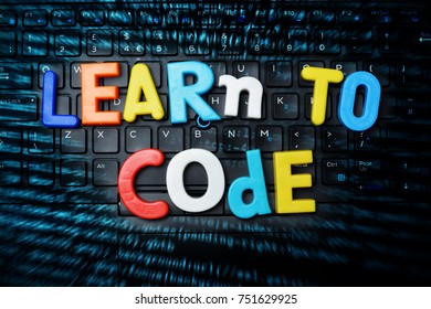 Programming Code Learning – Learn To Code Text With Colored Letters On Abstract Technology Background